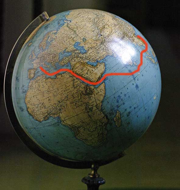 France et Tonkin sur un globe allemand de 1869