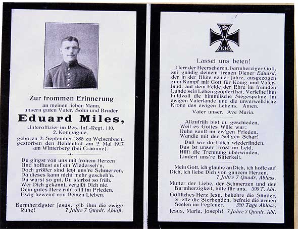 carte de décès du sergent Eduard Miles