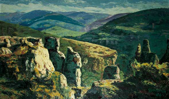 Gorges du Tarn par Louis Boureux, huile sur contreplaqué