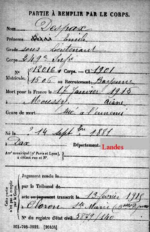 acte de décès d'Emile Despax