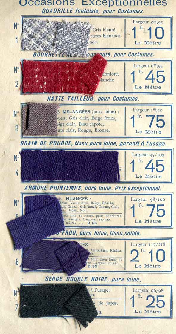 échantillons de tissus d'un catalogue en 1903