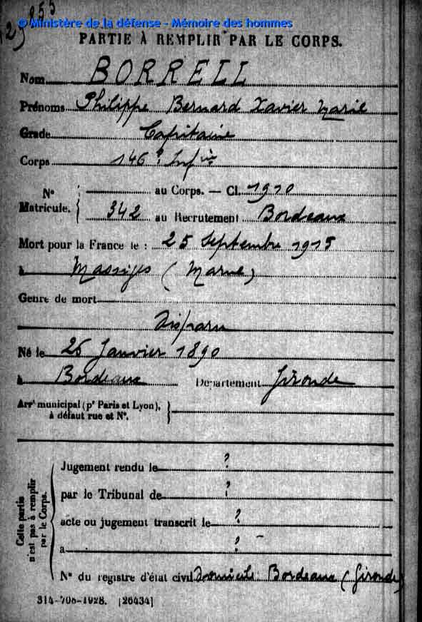 fiche de disparition du capitaine Borrell