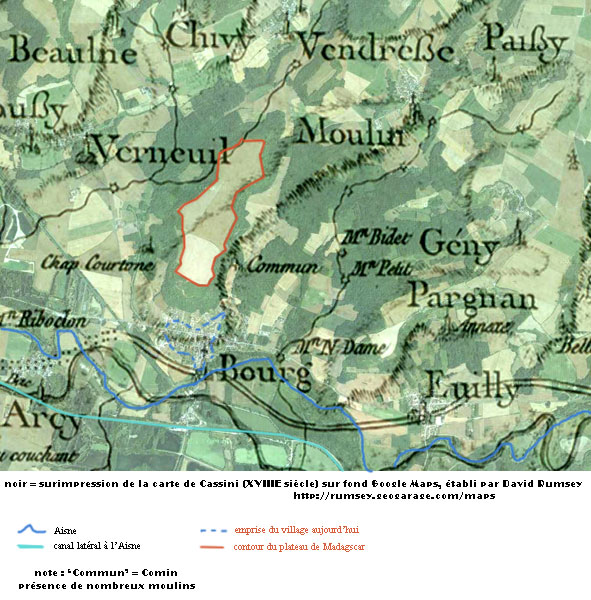 superposition de l'ancienne carte de Cassini et d'image satellite contemporaine élaborée par David Rumsey