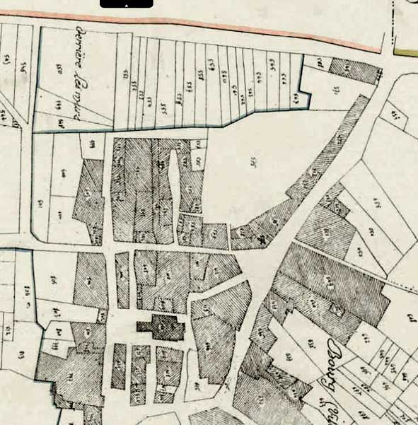 gros plan sur un extrait du cadastre de 1832 ; AD Aisne, 3P 0117-_08, section C, 2e feuille. Réorienté au nord.