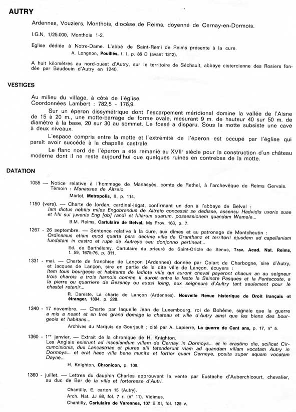 éléments de datation de la motte d'Autry