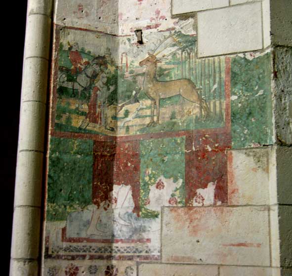 le cerf de saint Hubert, église N.-D. d'Ambleny, fresque composite. Début XVIe siècle probable.